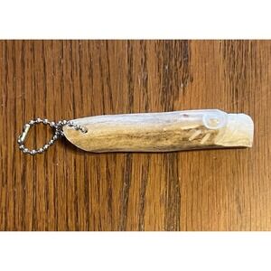 Carved Deer Antler Keychain Eagle Design Handmade Rustic Hunting Gift Art 3in